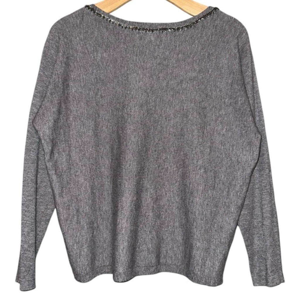 Liv Milano Women’s Size S Gray Silver Beaded Embellished Neckline Sweater